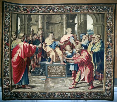 Gobeläng föreställande Apostlagärningarna. The Blinding of Elymas, vävd på Beauvais Workshop under ledning av Philippe Behagle (1641-1705), 1695-98 (ulltapet) av Raffaello Sanzio Raphael