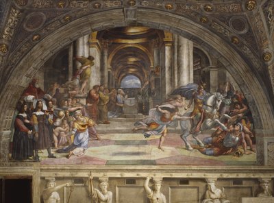 Utvisningen av Heliodorus från templet, Stanza di Eliodoro, 1511-12 av Raffaello Sanzio Raphael