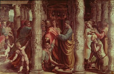 The Healing of the Lame Man (tecknad film för Sixtinska kapellet) (PRE RESTORATION) av Raffaello Sanzio Raphael