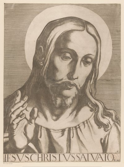 Kristus Jesus Christ Salvator Mudi (titel på objekt) Kristus, Maria och de tolv apostelen (serietitel) The Sacred Apostolic College (serietitel) av Raffaello Schiaminossi
