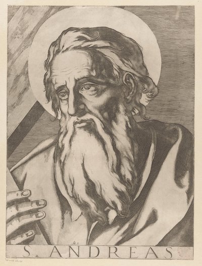 Sankt Andreas St. Andrew (titel på objekt) Kristus, Maria och de tolv apostelen (serietitel) The Sacred Apostolic College (serietitel) av Raffaello Schiaminossi
