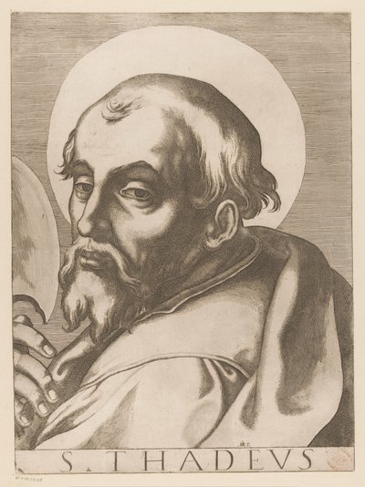 Heilige Judas Taddeus St. Thaddeus (titel på objekt) Kristus, Maria och de tolv apostelen (serietitel) The Sacred Apostolic College (serietitel) av Raffaello Schiaminossi