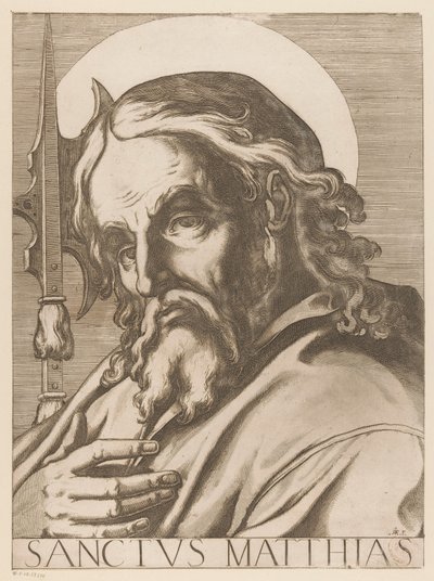 Sankt Matteus Saint Matthias (titel på objekt) Kristus, Maria och de tolv apostelen (serietitel) The Sacred Apostolic College (serietitel) av Raffaello Schiaminossi