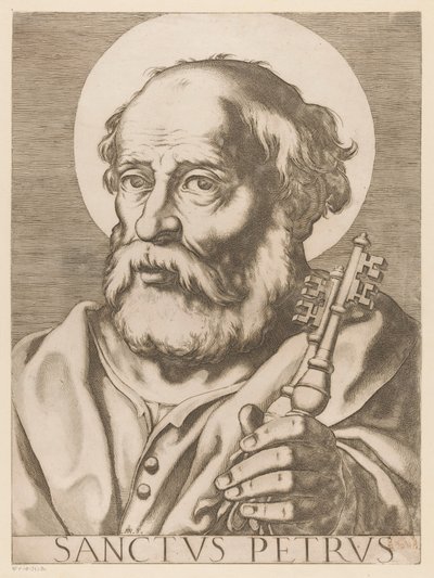 Sankt Peter Sankt Peter (titel på objekt) Kristus, Maria och de tolv apostelen (serietitel) The Sacred Apostolic College (serietitel) av Raffaello Schiaminossi