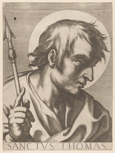Sankt Thomas Saint Thomas (titel på objekt) Kristus, Maria och de tolv apostelen (serietitel) The Sacred Apostolic College (serietitel) av Raffaello Schiaminossi