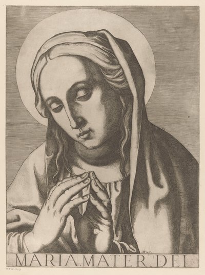 Mary Guds mor (titel på objekt) Kristus, Maria en de Twaalf Apostel (serietitel) II Sacrates College Apostolic (serietitel) av Raffaello Schiaminossi