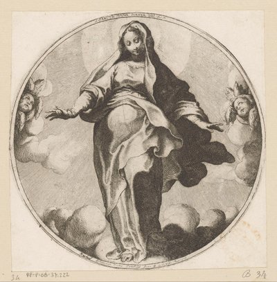 Mary i molnen Sancta Maria Mater Dei (titel på objekt) av Raffaello Schiaminossi