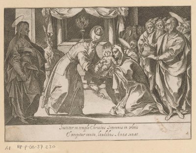 Presentation av van Christus i tempel Vijftien Mysteries van de Rozenkrans (serietitel) Femton mysterier av den heliga jungfru Marias rosenkrans (serietitel) av Raffaello Schiaminossi