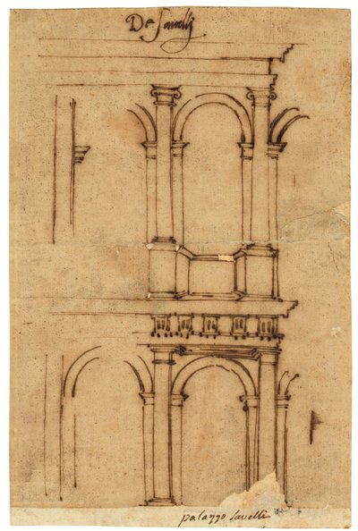 En skiss av Marcellus teater, Rom (penna och brunt bläck, på oljat kalkerpapper) av Raffaello da Montelupo