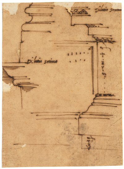En skiss av huvudentrén på Septimius Severus båge i Rom (penna och brunt bläck, på oljat kalkerpapper) av Raffaello da Montelupo