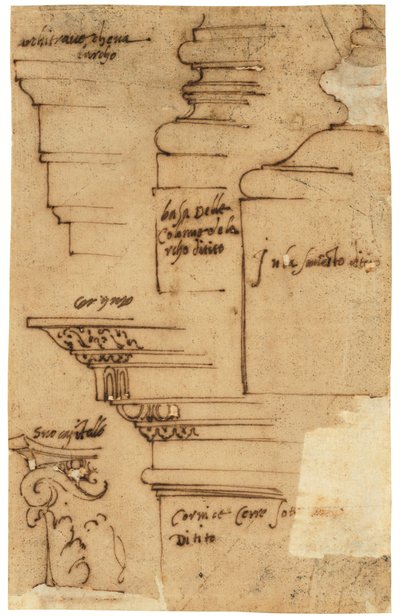 Skisser av olika delar av Titusbågen, Rom (penna och brunt bläck, på oljat kalkerpapper) av Raffaello da Montelupo