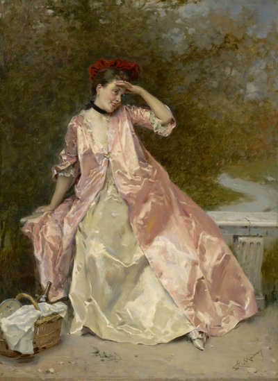 Kvinna med en picknickkorg, ca 1890 av Raimundo de Madrazo y Garreta