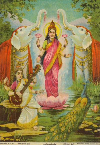 Lakshmi Saraswati Sanyog, av Raja Ravi Varma av Raja Ravi Varma