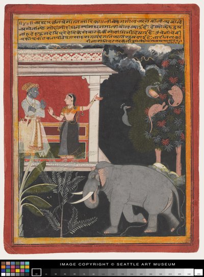 Krishna tar emot Radha, tidigt 1700-tal (Måla på papper) av Rajput School
