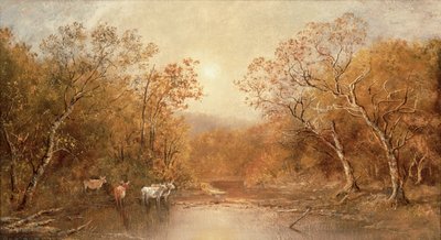 Landskap med kor (olja på duk) av Ralph Albert Blakelock