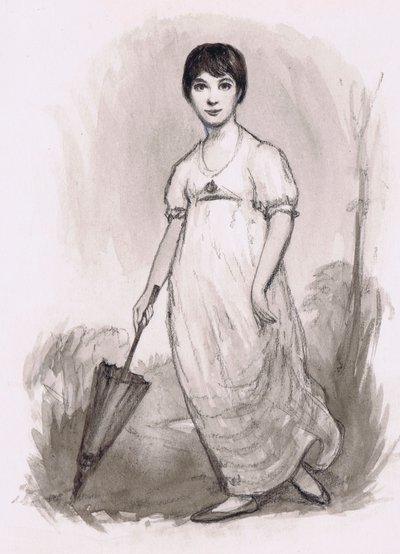 Den unga Jane Austen (blyerts och akvarell) av Ralph Bruce