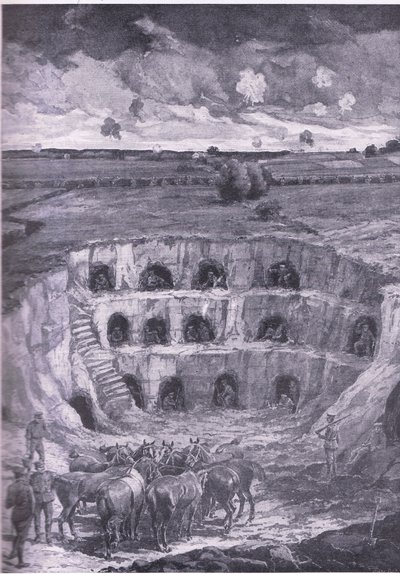 De moderna grottbor, från History of the Great War Vol 3 publicerad av Waverley Book Co Limited, ca 1920 av Ralph Cleaver