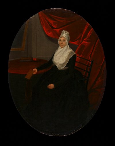 Porträtt av en klockmakares fru i Connecticut, ca. 1800. av Ralph Earl