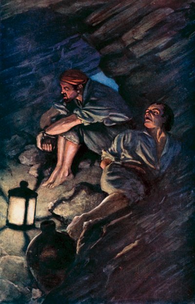 Illustration för Robinson Crusoe av Daniel Defoe (färg litho) av Ralph Noel Pocock