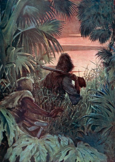 Illustration för Robinson Crusoe av Daniel Defoe (färg litho) av Ralph Noel Pocock
