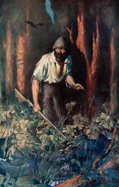 Illustration för Robinson Crusoe av Daniel Defoe (färg litho) av Ralph Noel Pocock