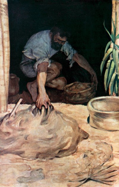 Illustration för Robinson Crusoe av Daniel Defoe (färg litho) av Ralph Noel Pocock