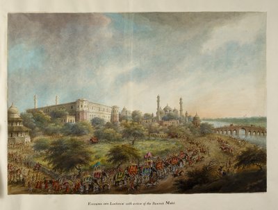 Lord Hastings sällskap kommer in i staden Lucknow på elefantrygg, ca 1814-15 (akvarell på papper) av Ram Sita
