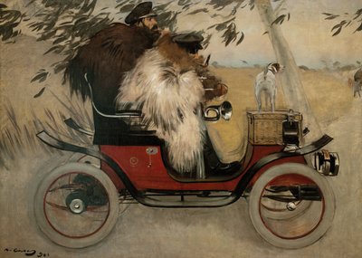 Ramon Casas och Pere Romeu i en bil - Casas, Ramon (1866-1932) - 1901 - Olja på duk - 208x291 - Museu Nacional d