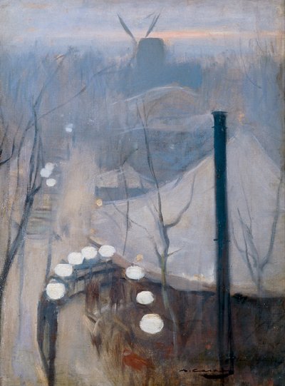Utsikt över Montmartre-distriktet med en kvarn i Paris av Ramon Casas i Carbo
