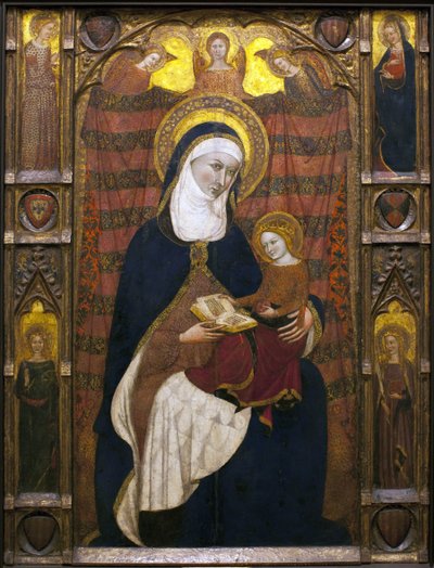 Saint Anne and the Virgin - Målning av Ramons Destorrents (1300-talet), Arnau (1300-talet) och Jaume Ferrer Bassa (1281-1348) - tempera på trä, cirka 1350 (St Anne och Jungfrun, av Ramons Destorrents, Arnau e Ferrer Låg, tempera på panel, ca 1 av Ramon Destorrents