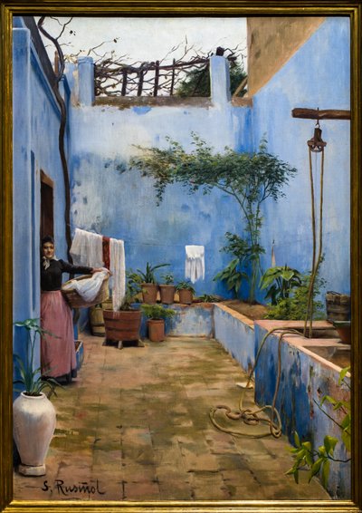 Den blå uteplatsen av Ramon and Rusinol Santiago (1861 1932) Casas