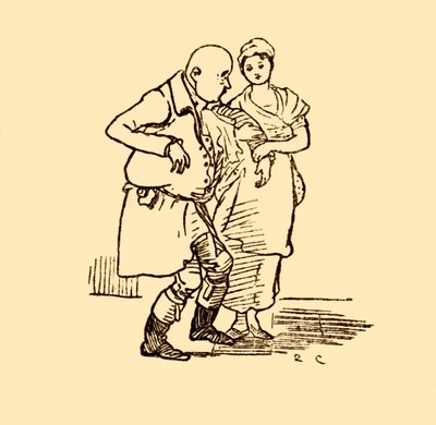 John Gilpin anländer, hattlös och peruklös än en gång, 1878, c1918. av Randolph Caldecott