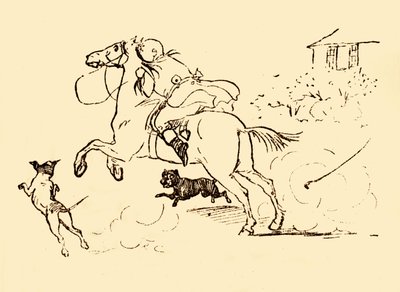 John Gilpin jagas av hundar när hans häst galopperar utom kontroll, 1878, c1918. av Randolph Caldecott