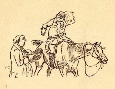 John Gilpin torkar sitt svettiga panna med en näsduk, 1878, c1918. av Randolph Caldecott