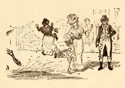 John Gilpins häst stänker lera på en kvinnas klänning, 1878, c1918. av Randolph Caldecott
