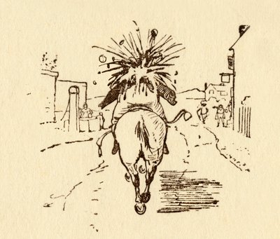 John Gilpins vinflaskor exploderar, 1878, c1918. av Randolph Caldecott