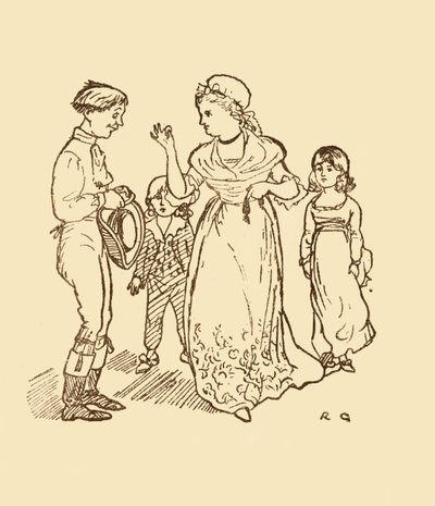 Mrs Gilpin betalar postpojken för att hitta sin man, 1878, c1918. av Randolph Caldecott