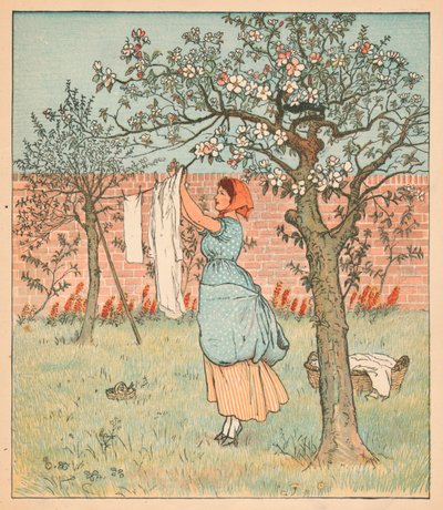 Pigan var i trädgården, Hanging out the Clothes, 1880. av Randolph Caldecott