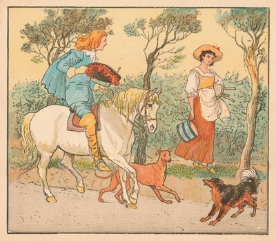 Vart är du på väg, min vackra piga, c1882. av Randolph Caldecott
