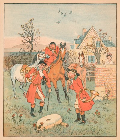 ...nästa sak de hittade, var en grymtande slipsten..., 1880. av Randolph Caldecott