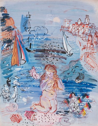 Amphitrite i Marseilles hamn; Amphitrite dans le Port de Marseille, ca 1927-30 (akvarell och gouache på papper upplagt på tjockt kort) av Raoul Dufy
