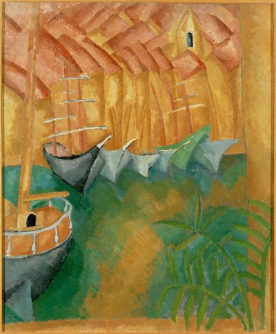 Bateaux a quai dans le port de Marseille (målning på duk) av Raoul Dufy