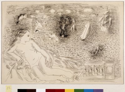 Femme nue devant la mer (olja på duk) av Raoul Dufy