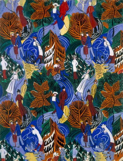 Skridskoåkare, mönster för silkestryck, ca 1914-20 (färglitografi) av Raoul Dufy