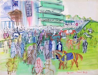 Framför läktaren på Epsom, ca 1937 (akvarell  gouache på papper) av Raoul Dufy