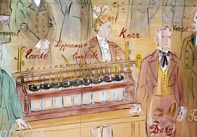 La Fee Electricite, detalj: Porträtt av Anthony Carlisle, engelsk kirurg och Humphry Davy, engelsk kemist. 1937 (målning) av Raoul Dufy
