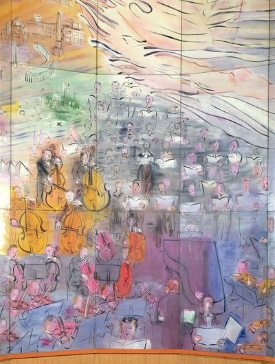 La Fee Electricite, detalj av den vänstra sidan föreställande en orkester av Raoul Dufy