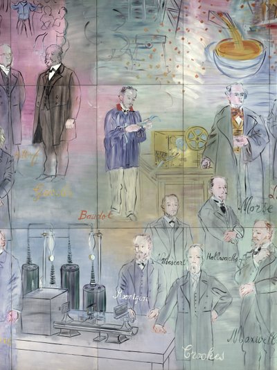 La Fee Electricite, detalj av vänster sida föreställande vetenskapsmän av Raoul Dufy