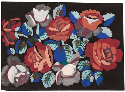 Röda och rosa rosor (gouache på svart grundat papper) av Raoul Dufy