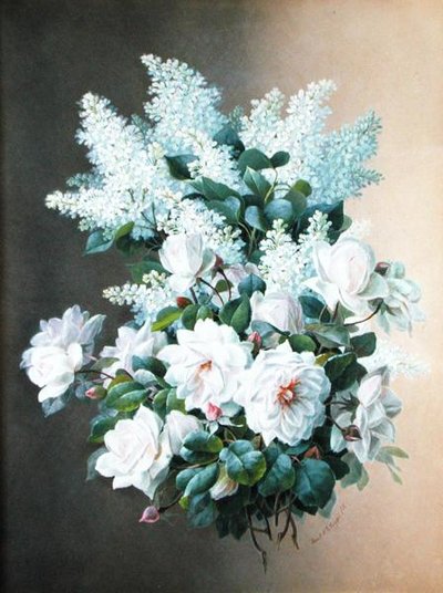 Syrener och rosor, ca 1900 (gouache på papper) av Raoul M. de Longpre